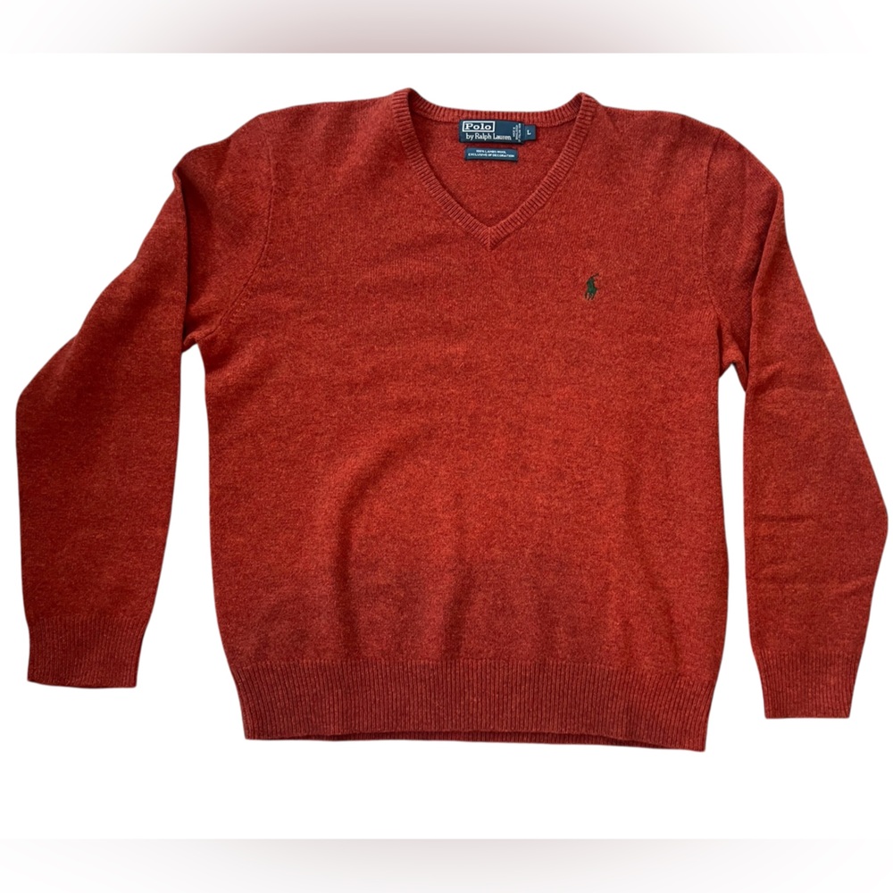 Ralph Lauren Men's V-Neck Sweater in Rich Red 100% Lambs Wool